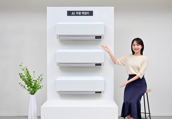 삼성전자 모델이 삼성스토어 청담점에서 '2024년 에너지효율개선사업 냉방 지원기기 보급사업자 선정' 공급 모델인 'AI 무풍 벽걸이'를 소개하는 모습. ⓒ삼성전자