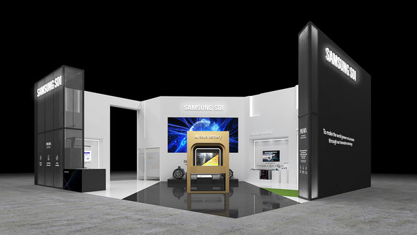 23일 코엑스에서 열리는 '제37회 세계전기자동차 학술대회 및 전시회(EVS37)'에 참가하는 삼성SDI의 전시회 부스 조감도. 삼성SDI는 전고체 배터리를 비롯한 미래 전기차용 배터리 기술들을 선보일 예정이다.  ⓒ삼성SDI