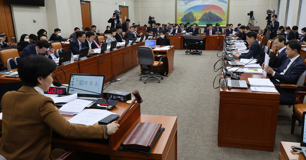 백혜련 정무위원장이 6일 오후 서울 여의도 국회에서 열린 정무위원회 전체회의에서 의사봉을 두드리고 있다. ⓒ연합뉴스